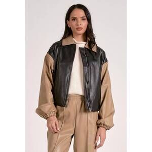 NEW ELAN oakley bomber jacket in mutli black/ brown